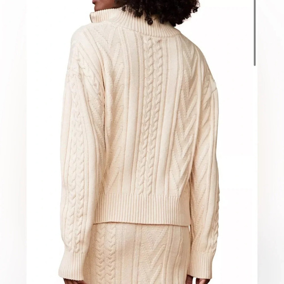 Monrow Cable Knit Half Zip Sweater Cream Large - Picture 4 of 12